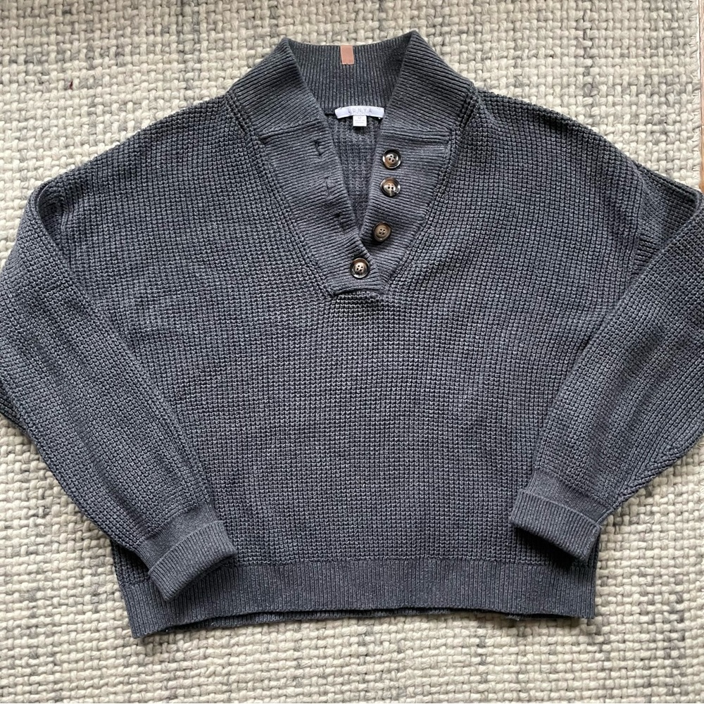 Lunya Grey Cozy Cotton Silk Knit Henley Medium